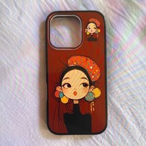 Stylish Red Phone Case with Artistic Design
